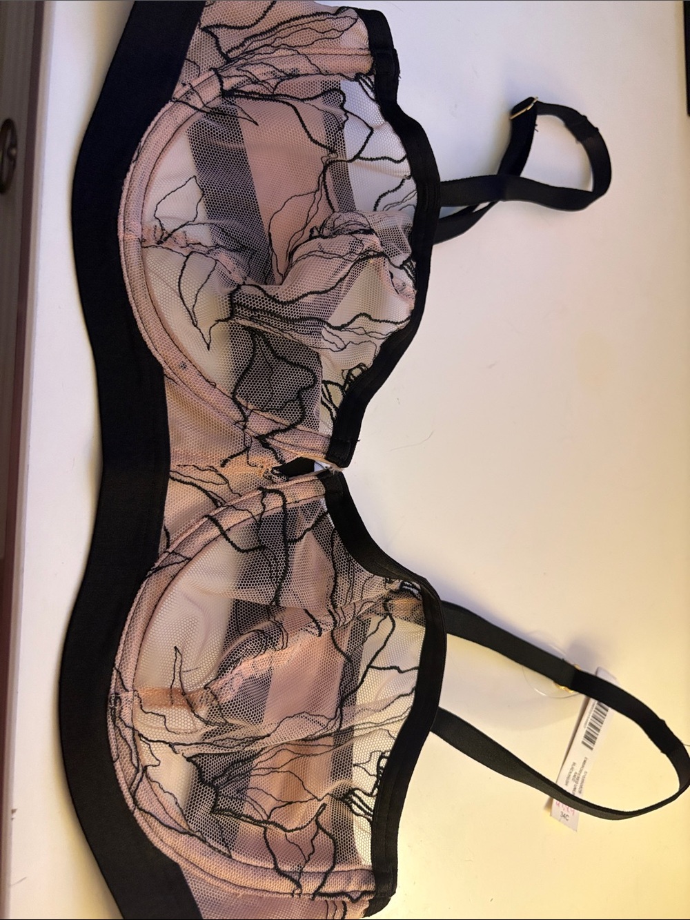 Soma Black Lace-Overlay Sheer Bra with Nude Lining
